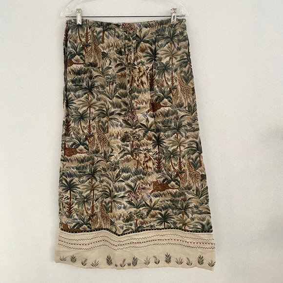 Vintage Tantrums Safari Animal Print Midi Skirt M Stretch Waist Pockets Country - Picture 2 of 11